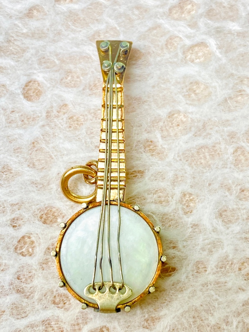 Mother of Pearl Banjo Vintage Antique Style Gold Tone MOP Tone Musical Charm